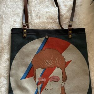 BRAND NEW David Bowie Lightning Bolt Canvas Tote Bag in Black and Tan